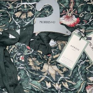 MORRIS & Co. LODDEN GREEN COTTON GAUZE APRON + 3 GAUZE KITCHEN TOWELS NWT